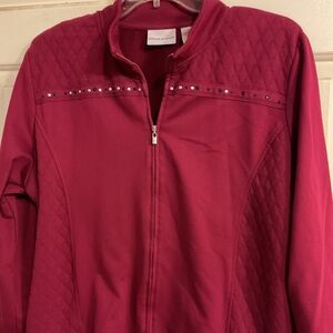 ALFRED DUNNER FULL ZIP TOP/JACKET STUDDED COLLAR RASPBERRY Sz.20